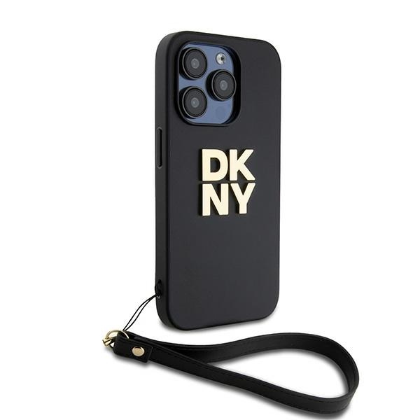 DKNY dėklas, skirtas iPhone 15 Pro su riešo dirželiu, juodas