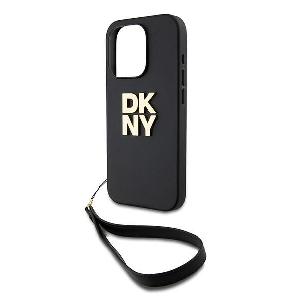 DKNY dėklas, skirtas iPhone 15 Pro su riešo dirželiu, juodas