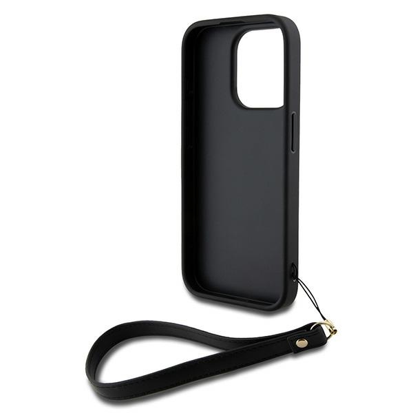 DKNY dėklas, skirtas iPhone 15 Pro su riešo dirželiu, juodas