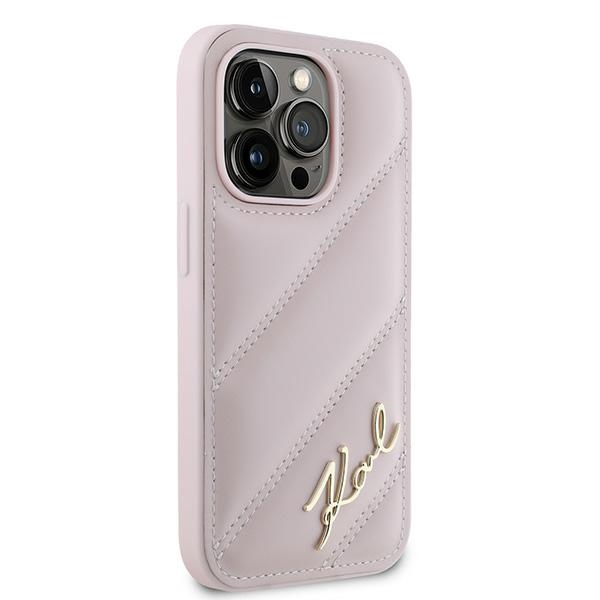 Karl Lagerfeld dėklas iPhone 14 Pro Max Diagonal Quilted Script, rožinis