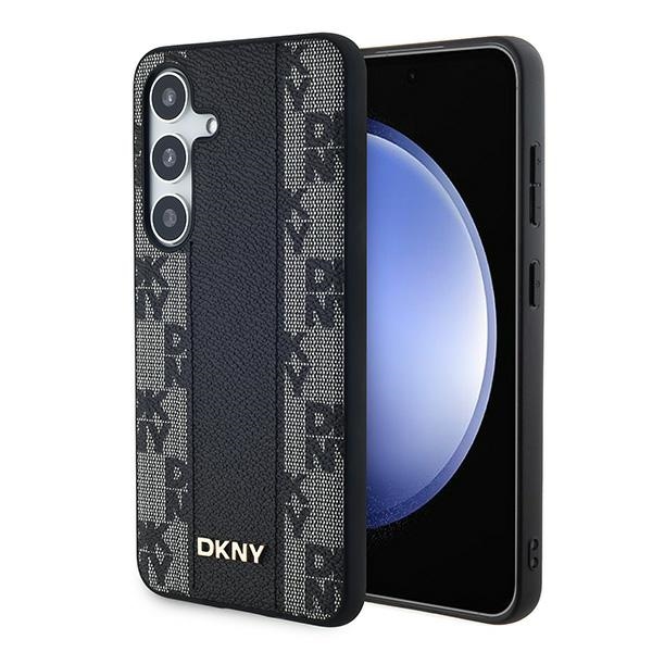 DKNY Leather Checkered Mono Pattern MagSafe dėklas Samsung Galaxy S24, juodas
