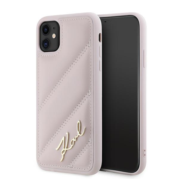 Karl Lagerfeld dėklas iPhone 11 / XR Diagonal Quilted Script, rožinis