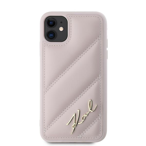Karl Lagerfeld dėklas iPhone 11 / XR Diagonal Quilted Script, rožinis
