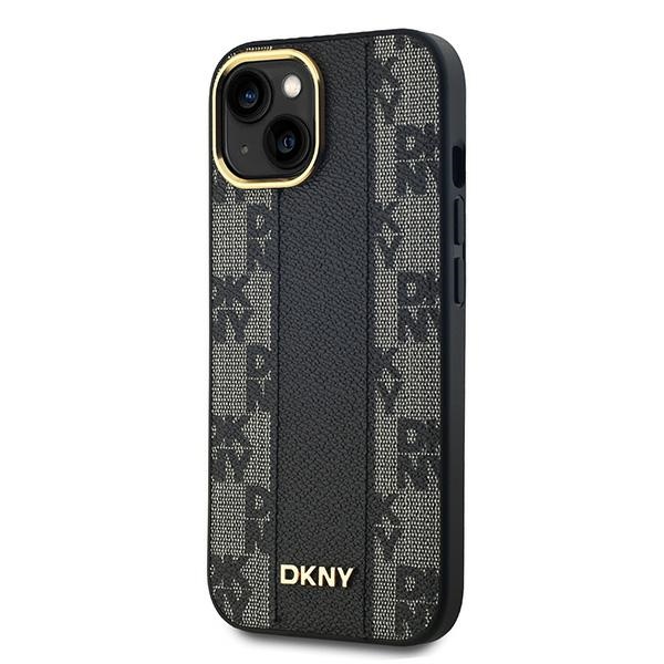 DKNY dėklas iPhone 15 / 14 / 13 su MagSafe, Leather Checkered Mono Pattern, juodas