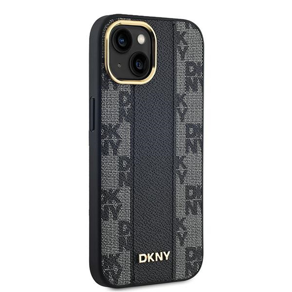 DKNY dėklas iPhone 15 Plus / 14 Plus, Leather Checkered Mono Pattern MagSafe, juodas
