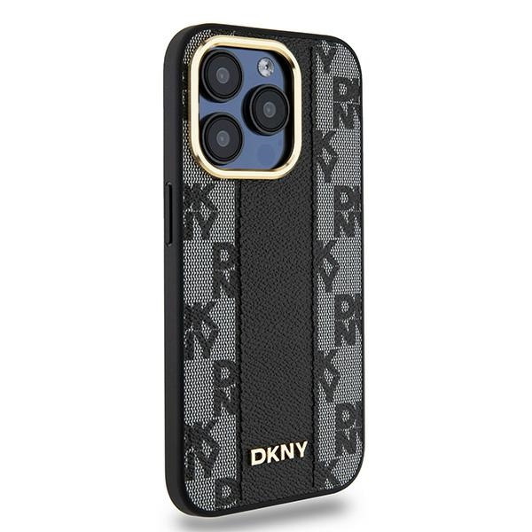 DKNY Leather Checkered Mono Pattern MagSafe dėklas iPhone 15 Pro, juodas