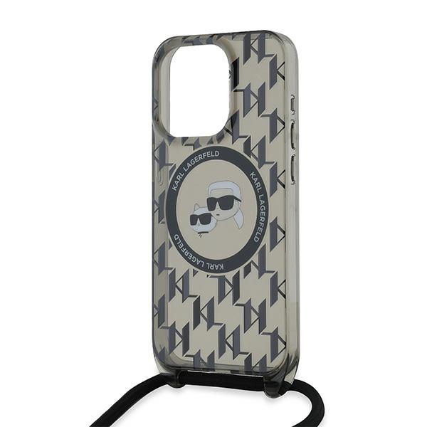 Karl Lagerfeld dėklas iPhone 15 Pro su MagSafe ir virvele, juodas