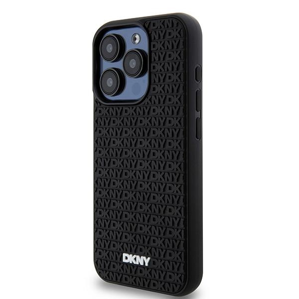 DKNY 3D Rubber Repeat Pattern dėklas skirtas iPhone 15 Pro, juodas