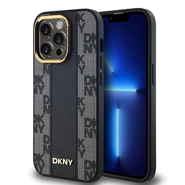 DKNY Leather Checkered Mono Pattern MagSafe dėklas iPhone 14 Pro, juodas