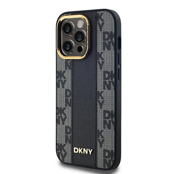 DKNY Leather Checkered Mono Pattern MagSafe dėklas iPhone 14 Pro, juodas