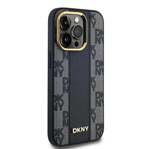 DKNY Leather Checkered Mono Pattern MagSafe dėklas iPhone 14 Pro, juodas