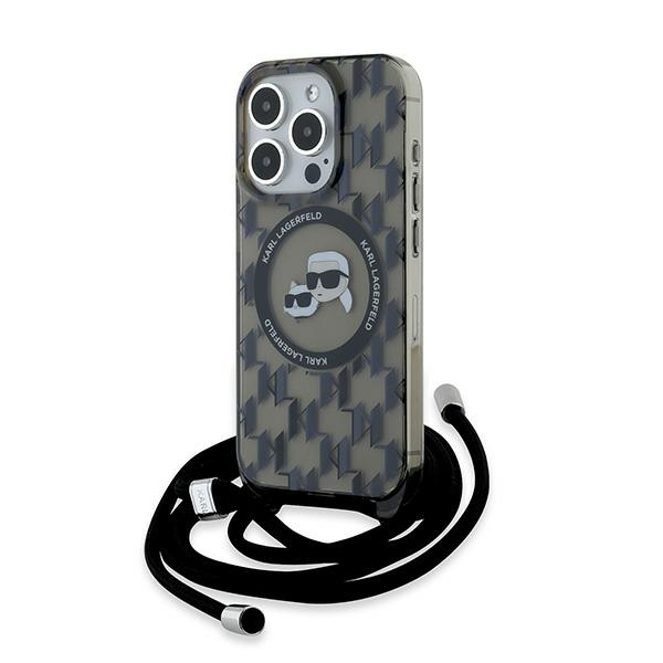 Karl Lagerfeld dėklas iPhone 15 Pro Max telefonui IML Crossbody Monogram, juodas