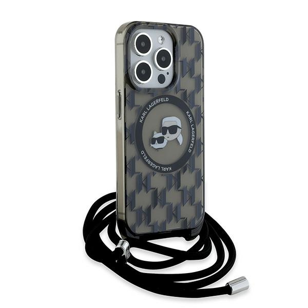 Karl Lagerfeld dėklas iPhone 15 Pro Max telefonui IML Crossbody Monogram, juodas