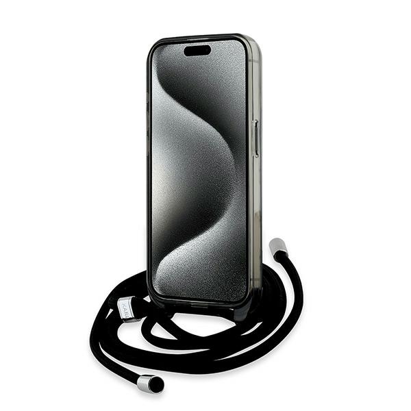 Karl Lagerfeld dėklas iPhone 15 Pro Max telefonui IML Crossbody Monogram, juodas