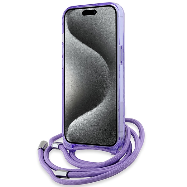 Karl Lagerfeld dėklas iPhone 15 / 14 / 13 su virvele Crossbody Monogram, violetinis