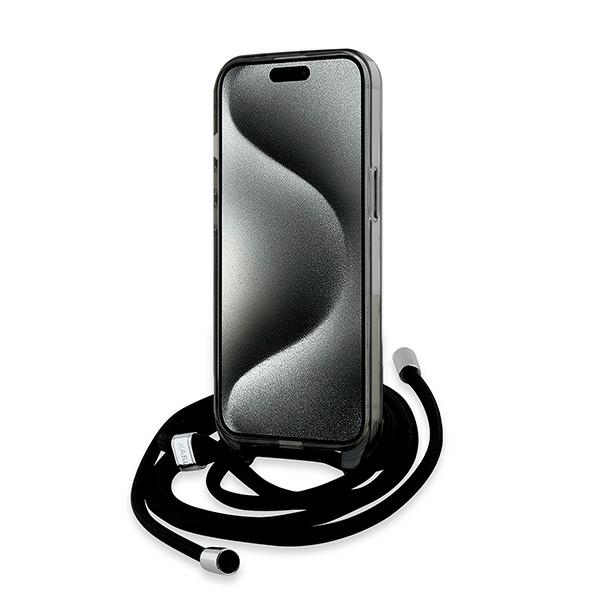 Karl Lagerfeld dėklas iPhone 15 / 14 / 13 su MagSafe ir dirželiu, juodas