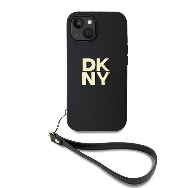 DKNY dėklas, skirtas iPhone 15 Plus su riešo dirželiu, juodas
