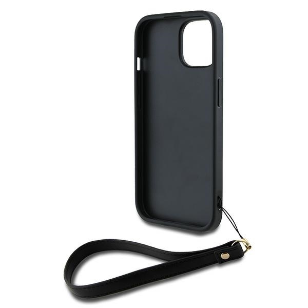 DKNY dėklas, skirtas iPhone 15 Plus su riešo dirželiu, juodas