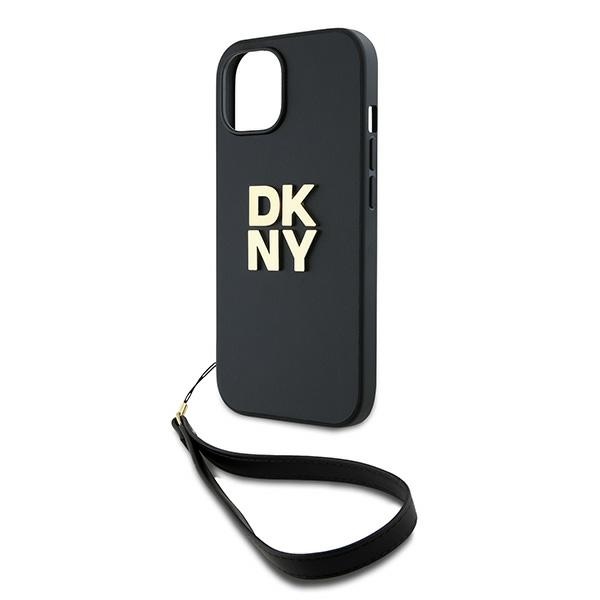 DKNY dėklas, skirtas iPhone 15 Plus su riešo dirželiu, juodas