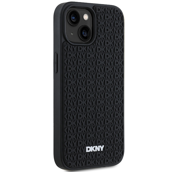 DKNY dėklas iPhone 15 Plus telefonui 3D Rubber Repeat Pattern, juodas