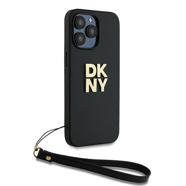 DKNY dėklas, skirtas iPhone 14 Pro su rankos dirželiu, juodas