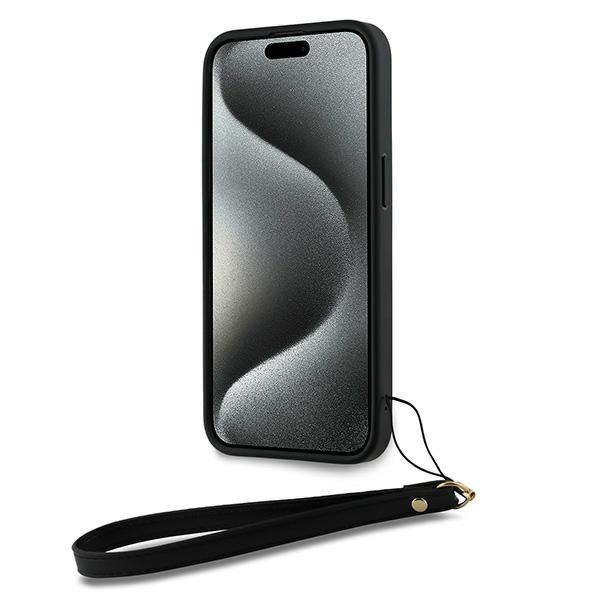 DKNY dėklas, skirtas iPhone 14 Pro su rankos dirželiu, juodas