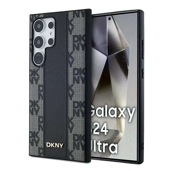 DKNY Leather Checkered Mono MagSafe dėklas Samsung Galaxy S24 Ultra, juodas