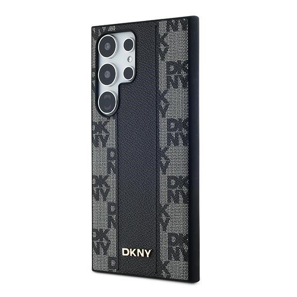 DKNY Leather Checkered Mono MagSafe dėklas Samsung Galaxy S24 Ultra, juodas