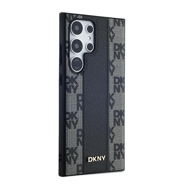 DKNY Leather Checkered Mono MagSafe dėklas Samsung Galaxy S24 Ultra, juodas