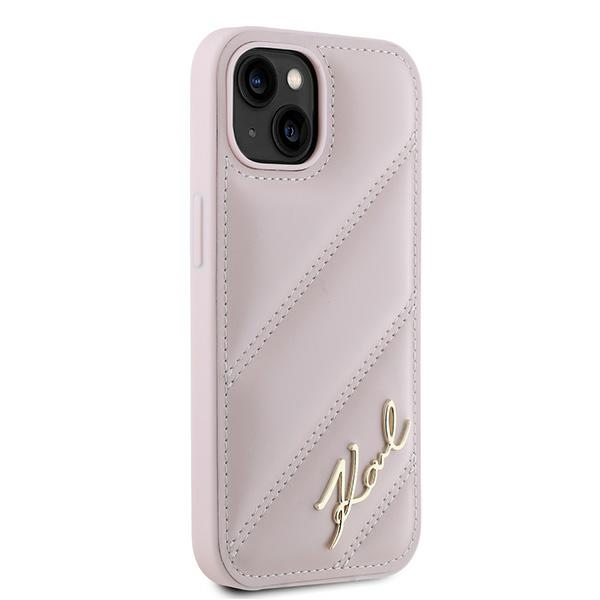 Karl Lagerfeld dėklas iPhone 14 / 15 / 13 Diagonal Quilted Script, rožinis