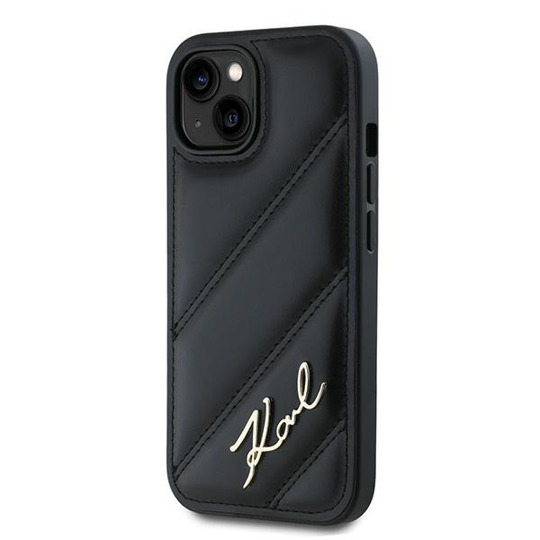 Karl Lagerfeld dėklas iPhone 13 / 14 / 15 Diagonal Quilted Script, juodas
