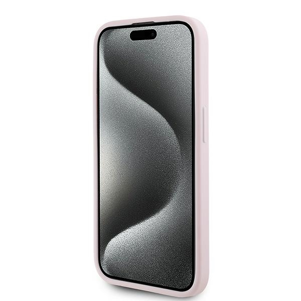 Karl Lagerfeld dėklas iPhone 15 Pro telefonui Diagonal Quilted Script, rožinis