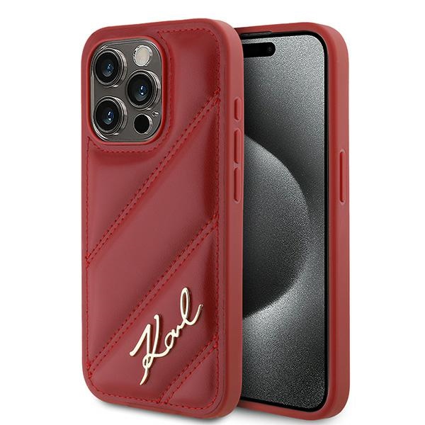 Karl Lagerfeld iPhone 15 Pro Case Diagonal Quilted Script, Red
