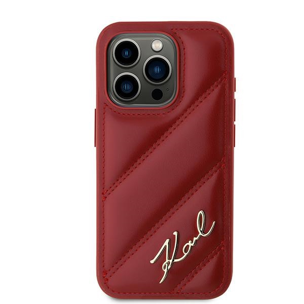 Karl Lagerfeld dėklas iPhone 15 Pro telefonui Diagonal Quilted Script, raudonas