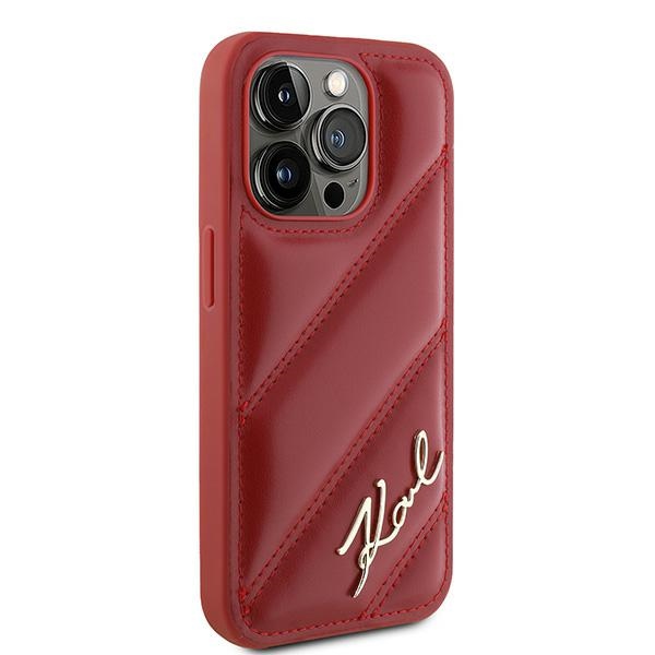 Karl Lagerfeld dėklas iPhone 15 Pro telefonui Diagonal Quilted Script, raudonas
