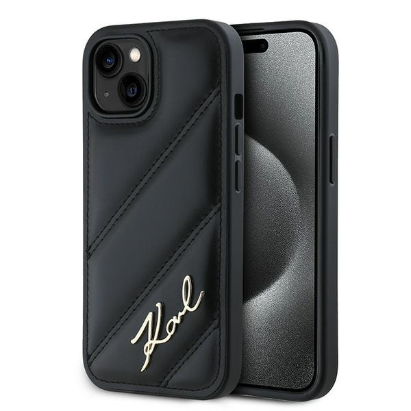 Karl Lagerfeld iPhone 15 Plus / 14 Plus Case Diagonal Quilted Script, Black
