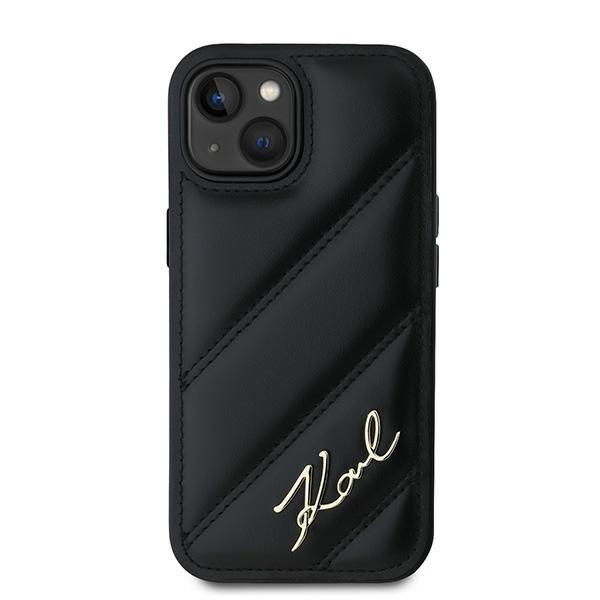 Karl Lagerfeld dėklas iPhone 15 Plus / 14 Plus Diagonal Quilted Script, juodas