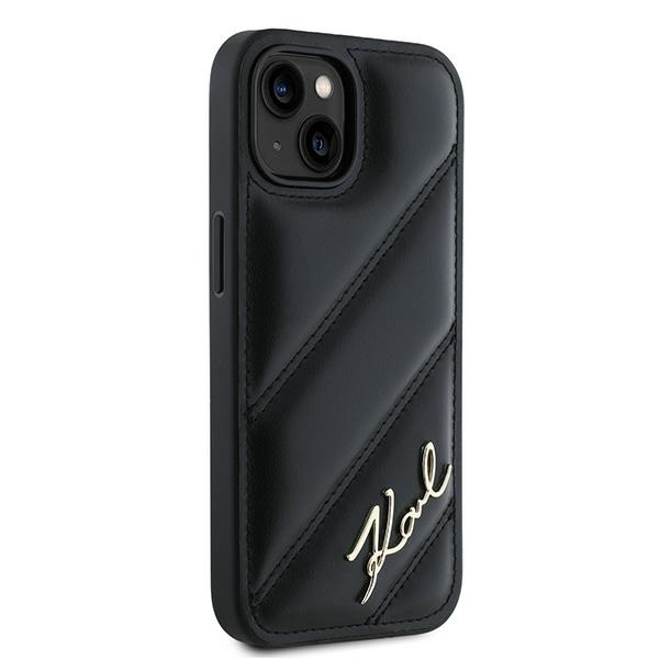 Karl Lagerfeld dėklas iPhone 15 Plus / 14 Plus Diagonal Quilted Script, juodas