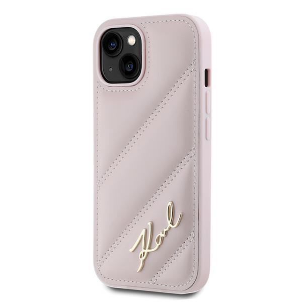 Karl Lagerfeld dėklas iPhone 15 / 14 / 13 Diagonal Quilted Script, rožinis