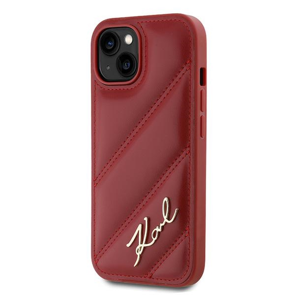 Karl Lagerfeld dėklas iPhone 15 / 14 / 13 Diagonal Quilted Script, raudonas