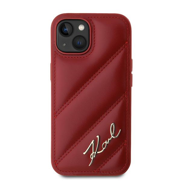 Karl Lagerfeld dėklas iPhone 15 / 14 / 13 Diagonal Quilted Script, raudonas