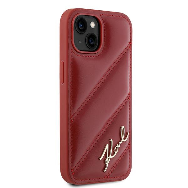 Karl Lagerfeld dėklas iPhone 15 / 14 / 13 Diagonal Quilted Script, raudonas