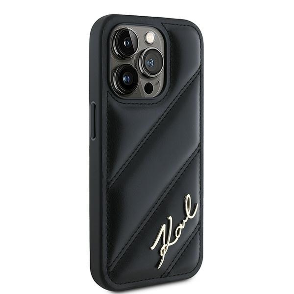 Karl Lagerfeld dėklas iPhone 15 Pro Max telefonui Diagonal Quilted Script, juodas