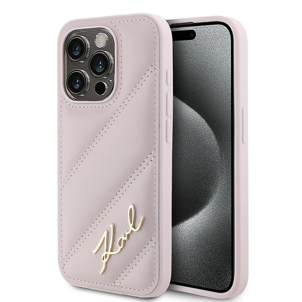Karl Lagerfeld dėklas iPhone 15 Pro Max Diagonal Quilted Script, rožinis