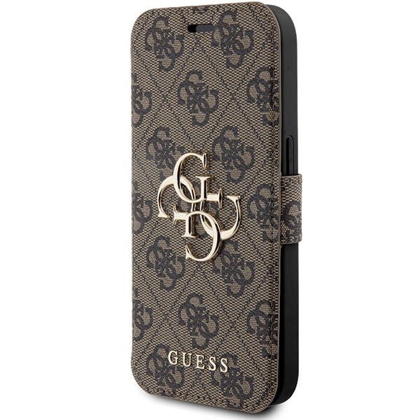Guess 4G Metal Logo atverčiamas dėklas iPhone 15 Pro Max, rudas