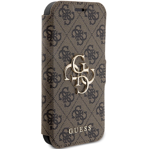 Guess 4G Metal Logo atverčiamas dėklas iPhone 15 Pro Max, rudas