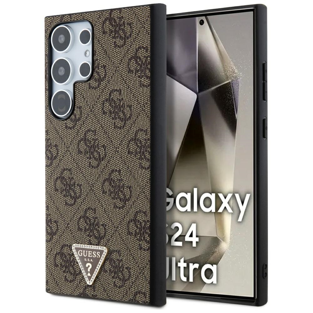 Guess Samsung Galaxy S24 Ultra dėklas Grip Stand 4G Triangle Strass, rudas