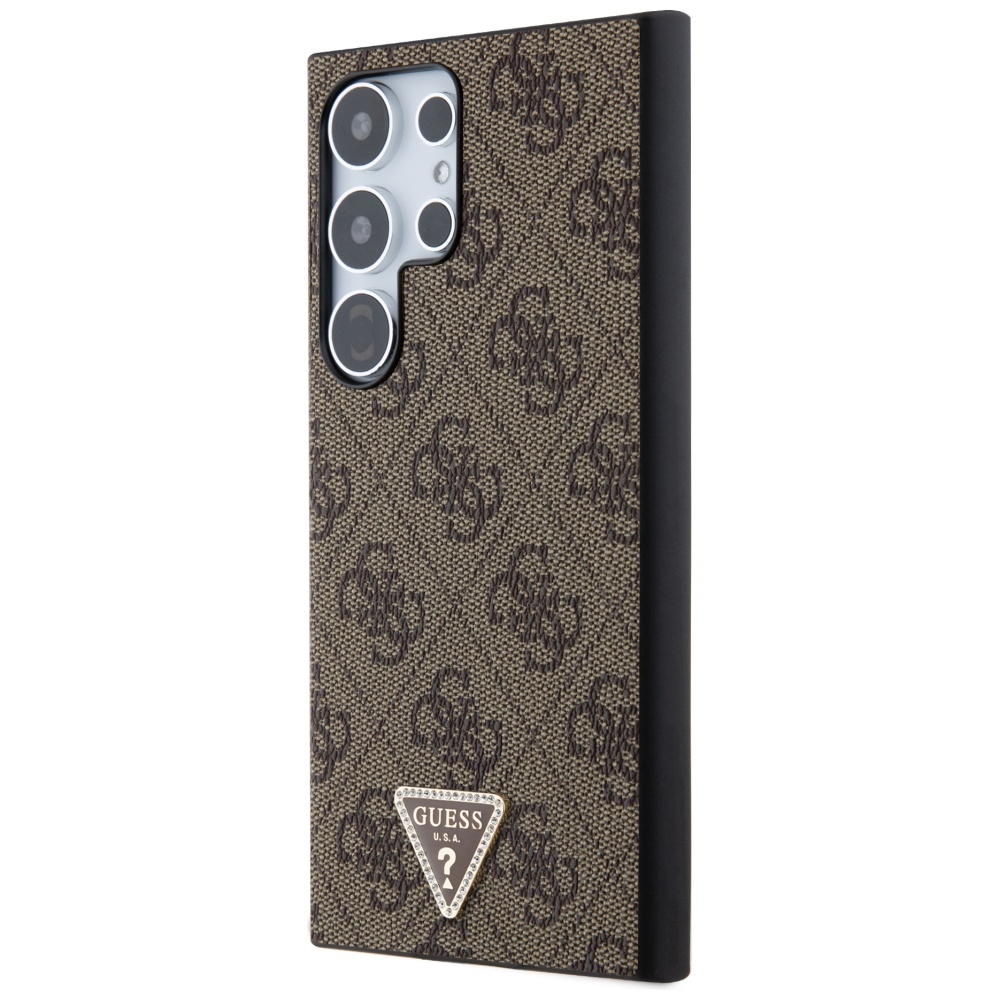 Guess Samsung Galaxy S24 Ultra dėklas Grip Stand 4G Triangle Strass, rudas