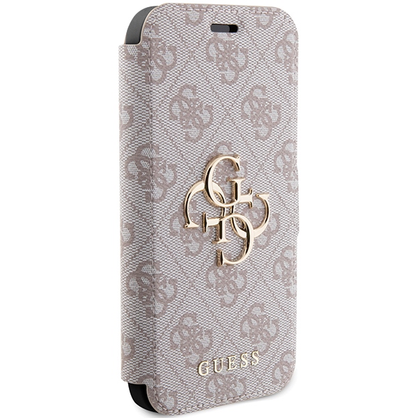 Guess 4G Metal Logo atverčiamas dėklas iPhone 15 Pro Max, rožinis
