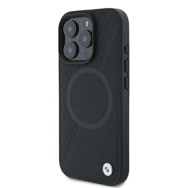 BMW iPhone 16 Pro Case Signature Leather Half Textured MagSafe, Black